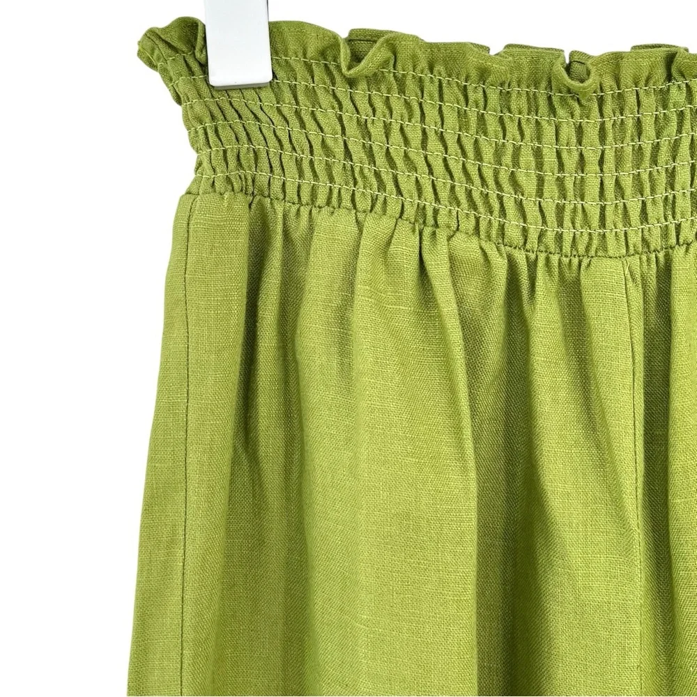 Reformation Vera Linen 2 Piece Set - Green Smocked Top & Matching Cropped Pants